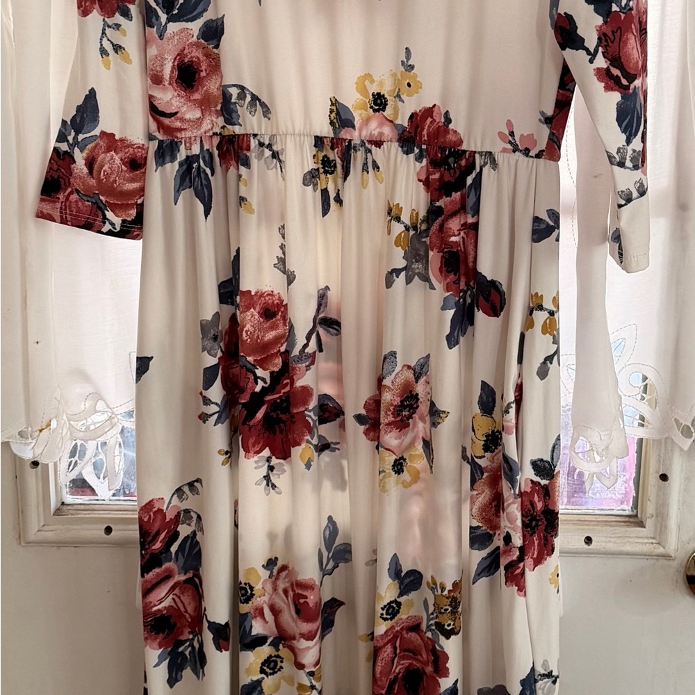 Reborn J Ivory Dress with Red, Navy and Gold Accents